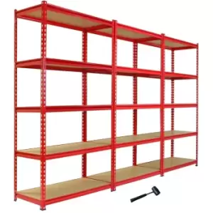 Image of Pack of 3 Garage Shelving Unit - 5 Tier Heavy Duty Rack for - Red