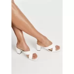 Image of Missguided square toe cross strap block heel sandal - White