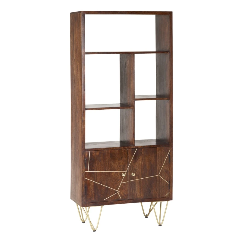 Image of Indian Hub Dark Gold Large Bookcase 2 Door