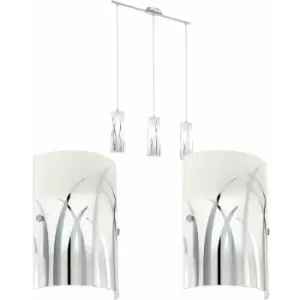 Image of Ceiling Pendant Light & 2x Matching Wall Lights Chrome & Pattern Glass Shade
