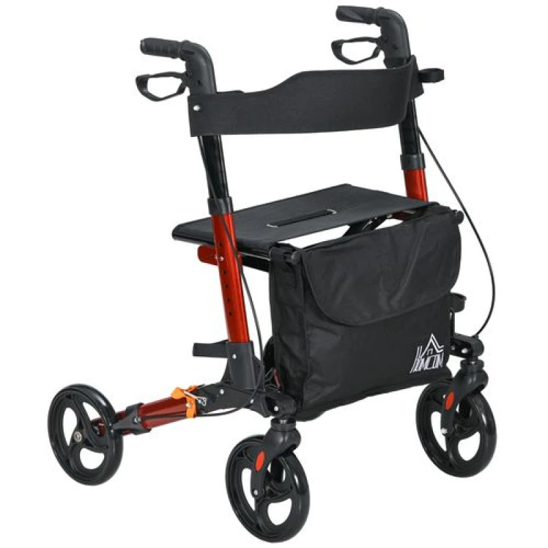 Image of HOMCOM 4 Wheel Rollator Walker With Seat Adjustable Mobility Walker With Bag, Red, Red 712-055V00RD