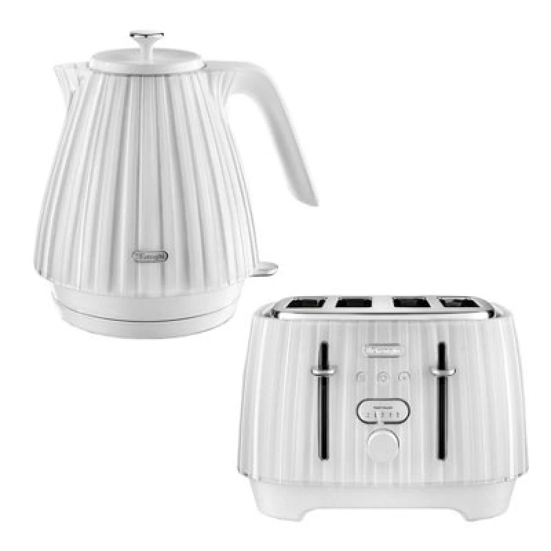 Image of DeLonghi Ballerina 1.7L Kettle & 4 Slice Toaster Set, White - DeLonghi DLPK7