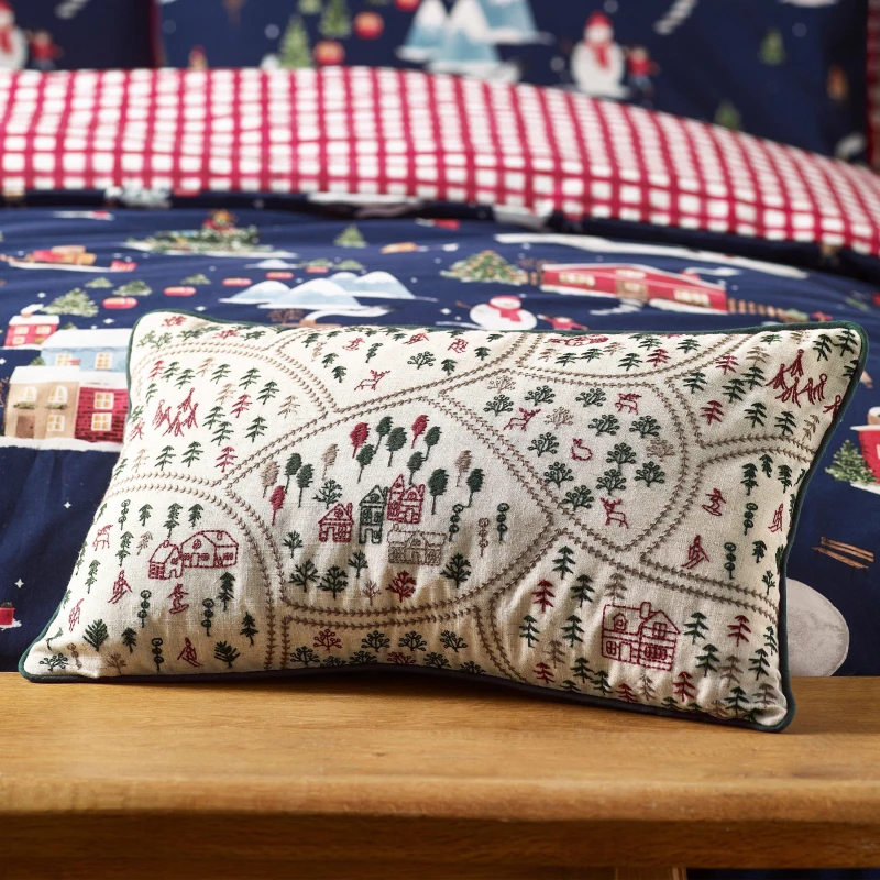 Image of Catherine Lansfield Catherine Lansfield 'Christmas Ski Village' Embroidered Cushion in Natural Size: 30cm x 50cm Natural 30cm x 50cm Unisex 50576811
