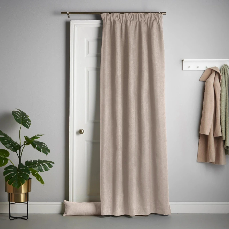 Image of Alan Symonds Velvet Chenille Pencil Pleat Thermal Door Curtain Taupe unisex 137x213cm