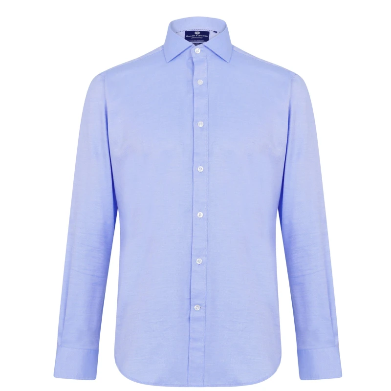 Image of Haines and Bonner Frederick Tailored Fit Cutaway Collar Cotton Twill Shirt - Blue Blue 37