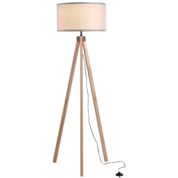 Image of HOMCOM 5FT Elegant Wood Tripod Floor Lamp Free Standing E27 Bulb Lamp Versatile Use For Home Office - Grey