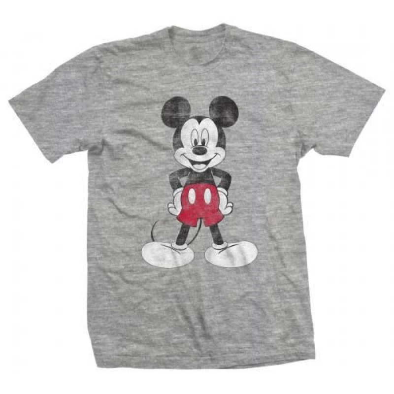 Image of Disney Men Mickey Mouse Pose Cotton T-Shirt in Grey Size: Medium Grey M Male 5063377346411