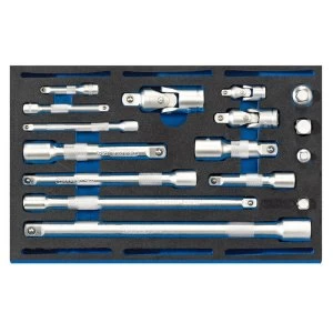 Image of Draper Extension Bar, Universal Joints And Socket Convertor Set 1/4 Drawer EVA Insert Tray (16 Piece)