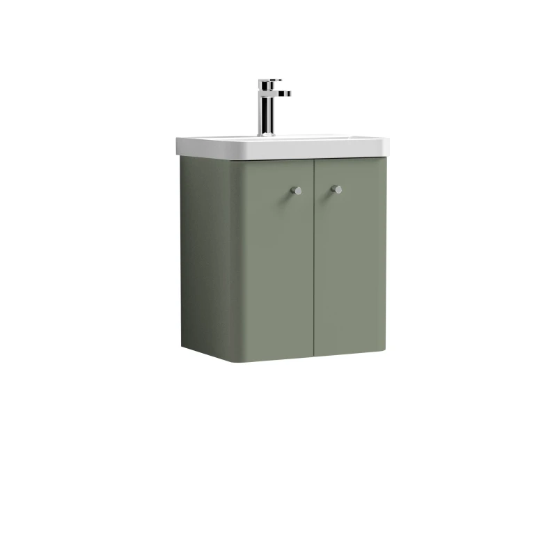 Image of Balterley Wall Hung 2 Door Vanity Unit with Ceramic Sink Satin Green 500mm Green