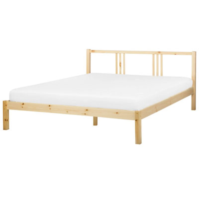 Image of Beliani Bed Pine Wood Vannes 160 X 200 Cm (Eu King Size) Light Brown