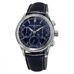 Image of Frederique Constant Flyback Mens Blue Leather Strap Watch