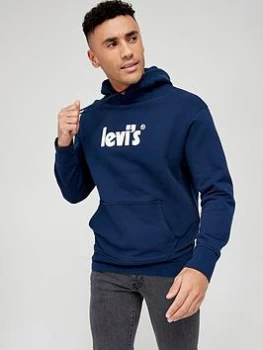 Image of Levis Graphic Logo Overhead Hoodie - Blue, Dress Blues, Size S, Men