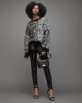 Image of AllSaints Womens Cora Shine Leather-Look Leggings, Black, Size: 12