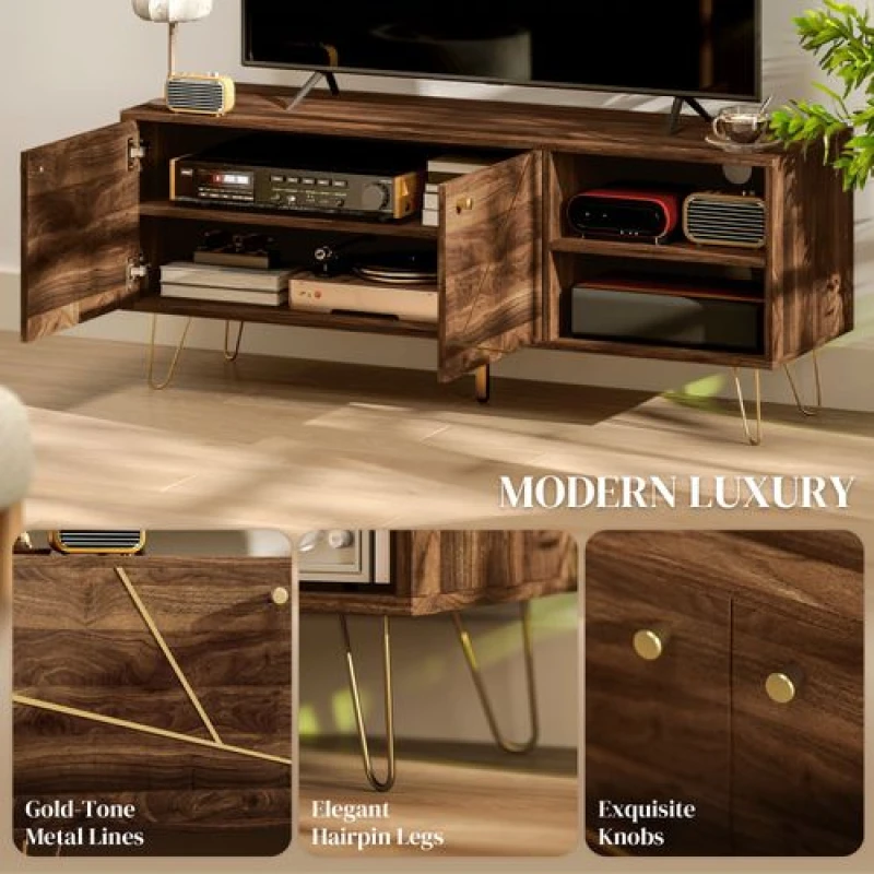 Image of HOMCOM TV Stand Cabinet 130cm TV Unit w/ Adjustable Shelves for Living Room Brown