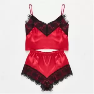 Image of Missguided Lace Trim Satin Cami and Shorts Pyjama Set - Pink