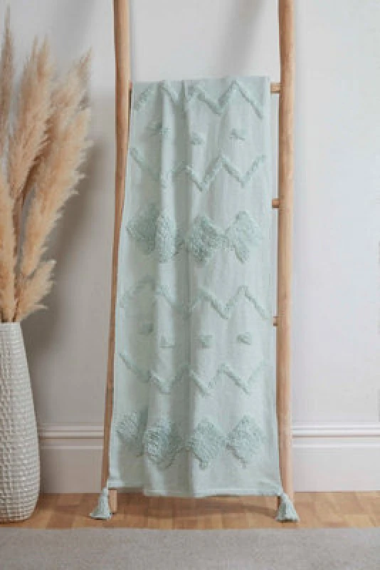 Image of Rapport Home Juniper Cotton Tufted Patterned Throw in Aqua Size: 70cm x 70cm Aqua Unisex 70cm x 70 cm