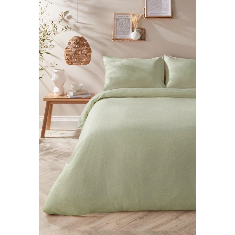 Image of Homelife Washed Linen Blend Duvet Set - Green Green Double