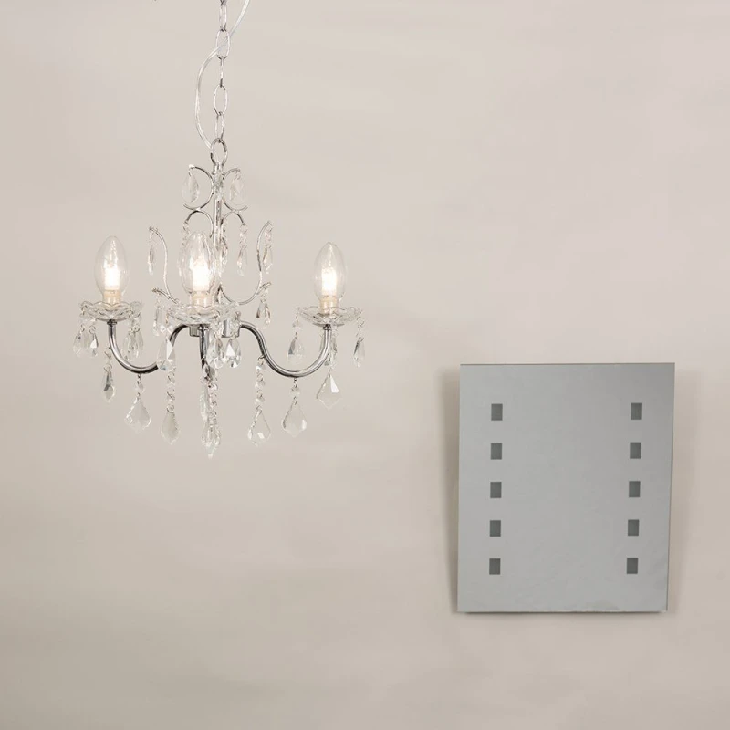 Image of ValueLights ValueLights Varuna Glass Droplet IP44 Chandelier Ceiling Light with LED Bulbs in Silver Silver One Size Unisex 5055759905804