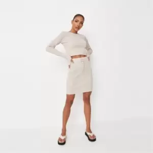 Image of Missguided Ribbed Coord Knitted Mini Skirt - Neutral