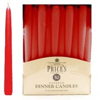 Image of Price's Candles Tapered Dinner Candle Unwrapped 50 Pack Red