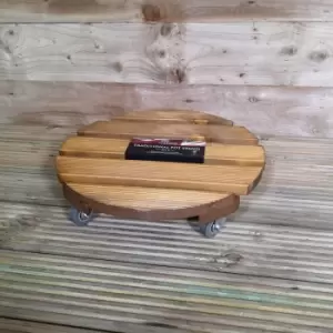 Image of Tom Chambers Handcrafted Heavy Duty Round Traditional Wood Garden Patio Plant Flower Pot Stand Caddy Trolley Dolly on Strong Metal Castor Wheels 30cm