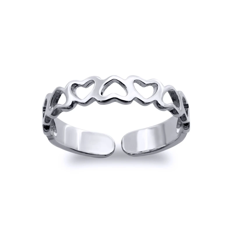 Image of Jewelco London Solid 9ct White Gold Love Hearts Pattern Toe Ring - JTR020 Silver female
