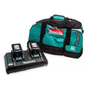 Image of Makita 18V 2 x BL1850B 5.0AH Batteries, DC18RD Charger & Carry Bag Set