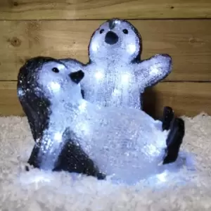 Image of 25cm Frosted Acrylic LED Penguins Playing Christmas Indoor Outdoor Decoration