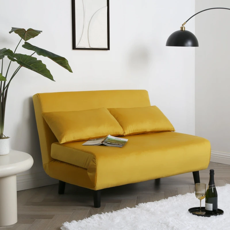 Image of Home Garden Direct Aurora - Small Double Sofa Bed in Velvet - 2 Seater - Yellow Yellow Unisex