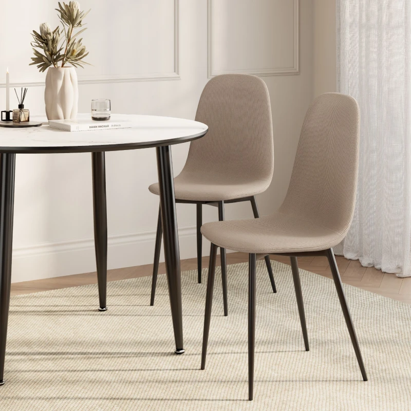 Image of Vonhaus Dining Chairs Set Of 2, Beige Kitchen Chairs With Black Metal Legs, Cord Effect Pair Of Chairs For Dining