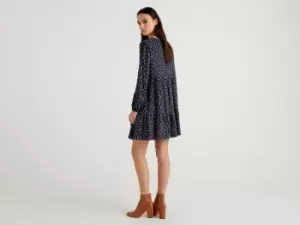 Image of Benetton, Pattern Print Frilly Dress, taglia XS, Dark Blue, Women