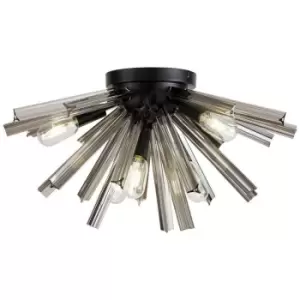 Image of Luminosa Hornby 6 Light E14, Semi Flush Matt Black, Smoke Glass