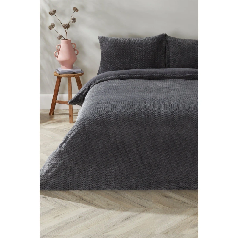 Image of Homelife Chevron Fleece Duvet Set - Grey Grey Single