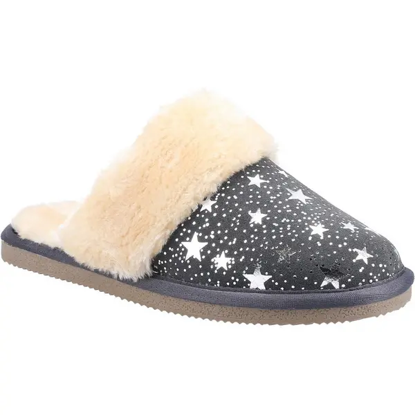 Image of Hush Puppies Womens Arianna Star Slip On Faux Fur Slippers UK Size 3 (EU 36) GREY HUS693-GREY-3