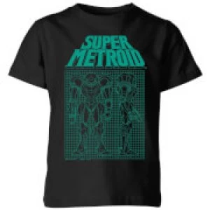 Image of Nintendo Super Metroid Power Suit Blueprint Kid's T-Shirt - Black - 3-4 Years