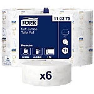 Image of Tork Toilet Rolls T1 Premium Jumbo 2 Ply 6 Rolls of 1800 Sheets