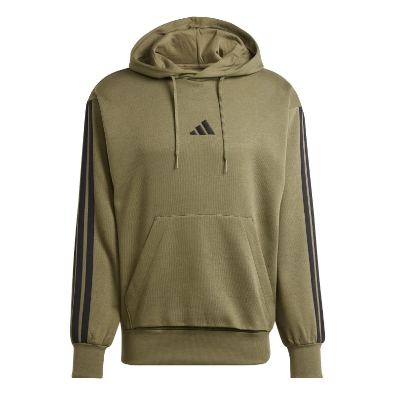 Image of adidas Essentials Fleece 3-Stripes Hoodie Mens Olive Strata male S