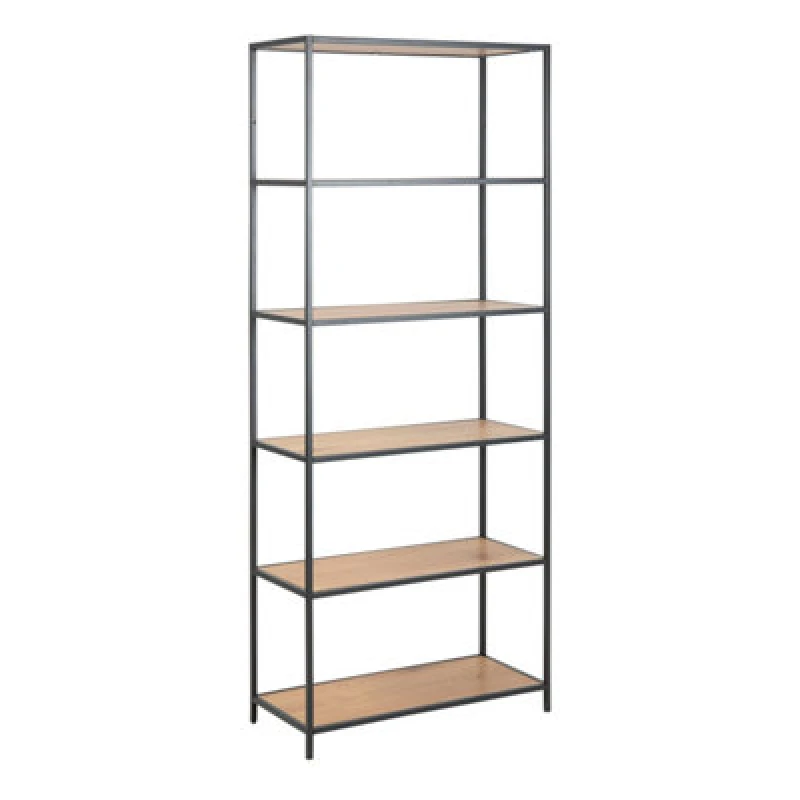 Image of Furniture To Go Seaford Tall Black Metal Bookcase With 5 Shelves In Oak