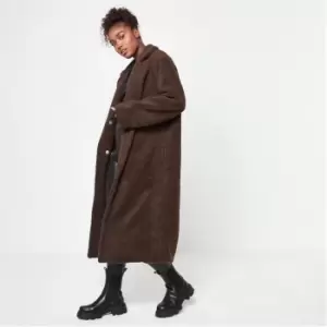 Image of Missguided Longline Borg Teddy Coat - Brown