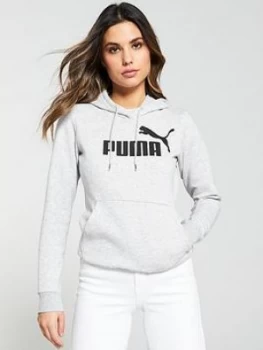 Image of Puma Ess Logo Hoody Fl - Light Grey Heather , Light Grey Heather, Size S/10, Women