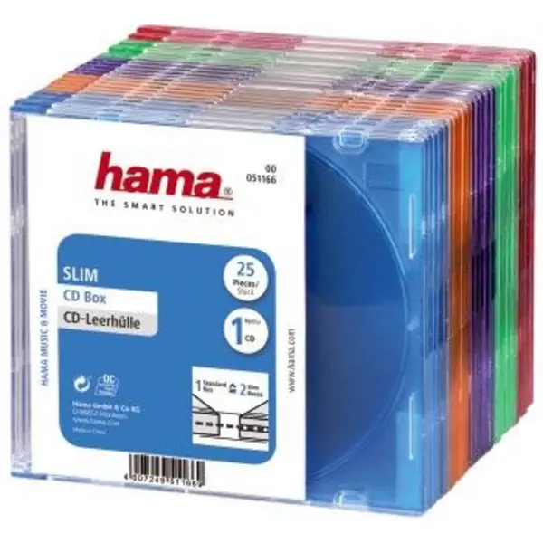 Image of Hama Slim CD DVD Bluray Blue RAY Bluray Jewel Case, pack of 25, coloured 00051166
