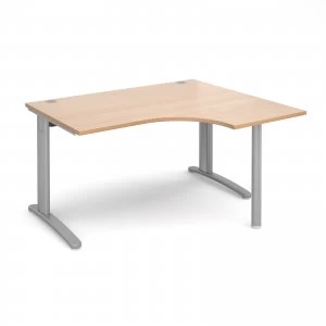 Image of TR10 Right Hand Ergonomic Desk 1400mm - Silver Frame Beech Top