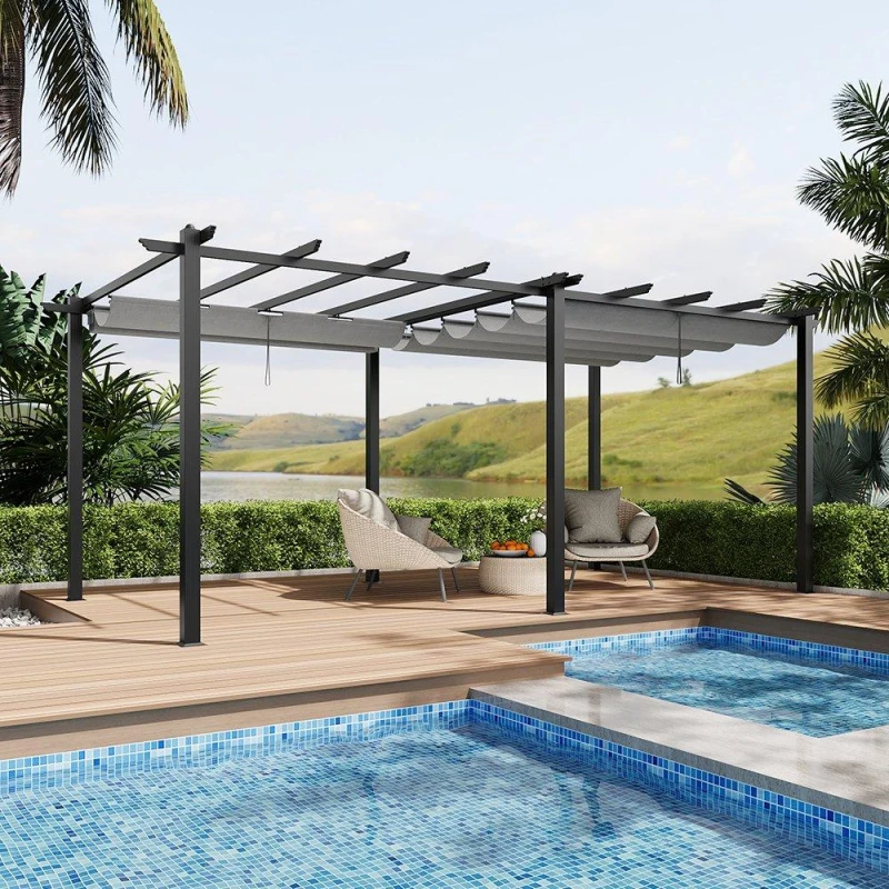 Image of Breeins 10x20ft Aluminium Pergola with Retractable Roof Black And Light unisex One size