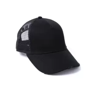 Image of Milliner Plain Distressed Cotton Trucker Black