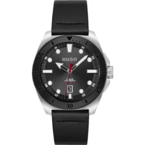 Image of Gents HUGO #VISIT Black Leather Strap Watch