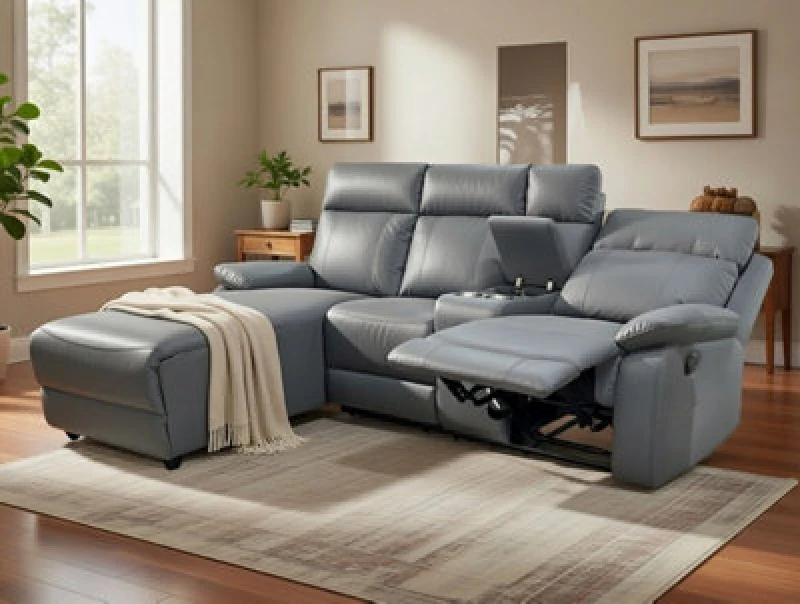 Image of DS Living Sorento Recline Right Hand Corner Leather 3 Seater Sofa in Grey Grey Unisex