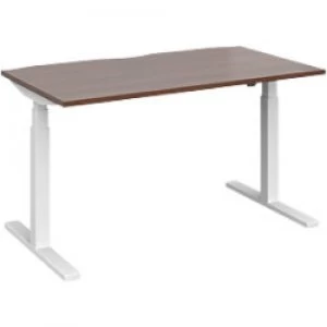 Image of Elev8 Rectangular Sit Stand Single Desk with Walnut Melamine Top and White Frame 2 Legs Touch 1400 x 800 x 675 - 1300 mm