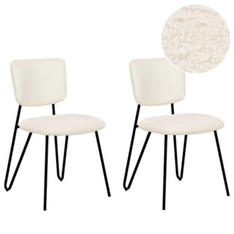 Image of Beliani Set Of 2 Dining Chairs Nelko Boucle Off-White