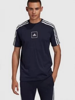 Image of Adidas 3 Stripe Tape T-Shirt - Navy