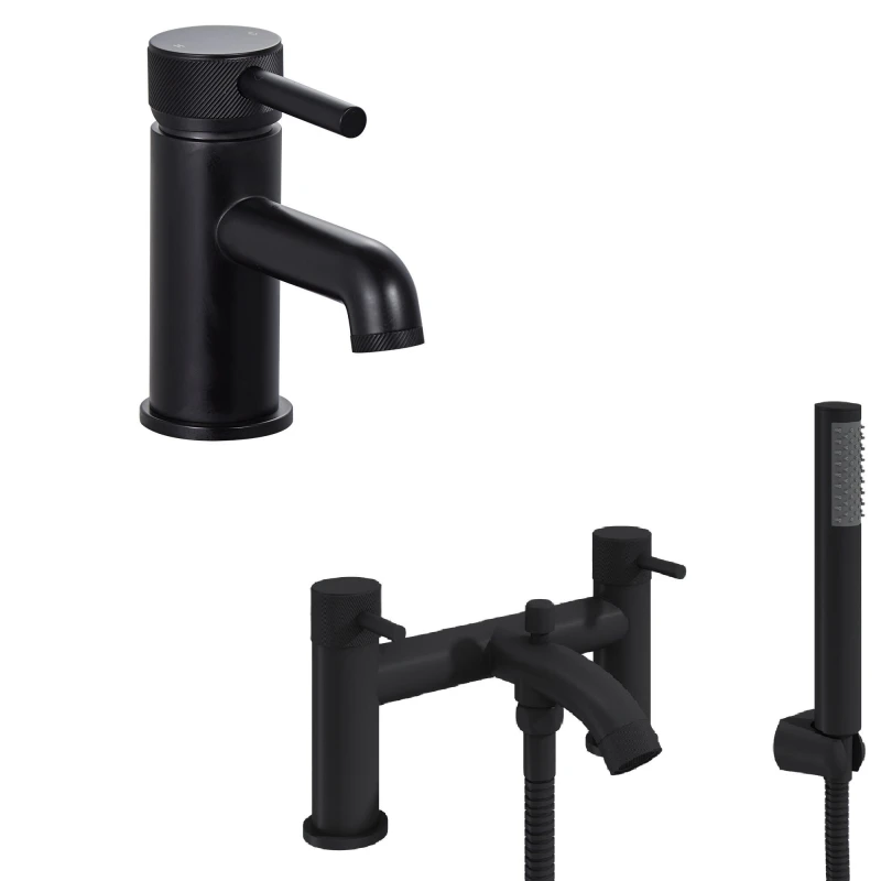 Image of Balterley Single Lever Handle Mono Basin Tap & Bath Shower Mixer Set, Black Unisex